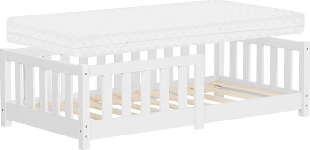 ML-Design Kinderbett aus Massivholz mit Matratze und Rausfallschutz, Weiß/Beige, B: 70 cm, L: 140 cm - Bild 1
