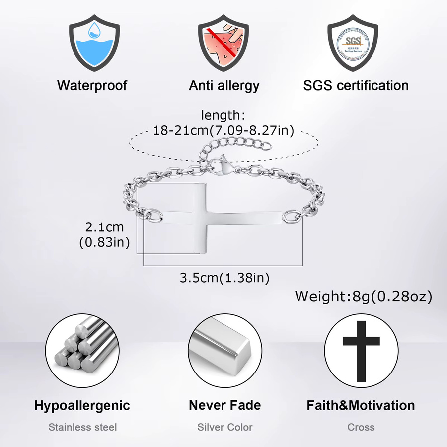 mprainbow Herren-Armband, Kreuz-Rolo-Kette, Edelstahl - Bild 4