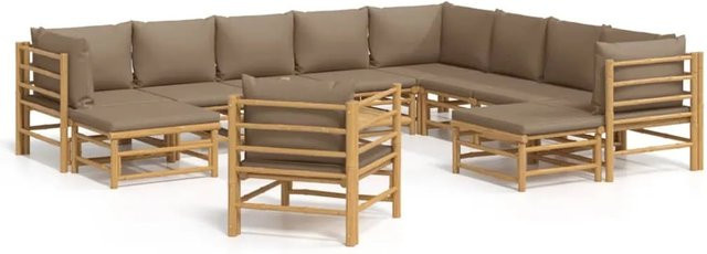 vidaXL 12-tlg Garten-Lounge-Set aus Bambus mit Kissen in Beige und Braun - Bild 1
