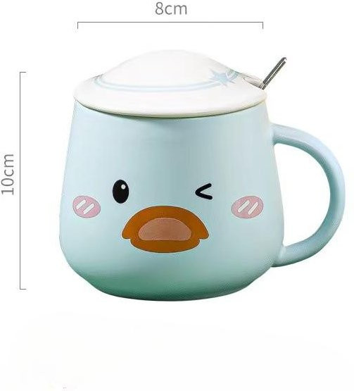 Keramiktasse mit Porzellandeckel Cartoon Ente von Yiran toy 1 in Gelb, Blau oder Pink, Volumen: 400 ml - Bild 1
