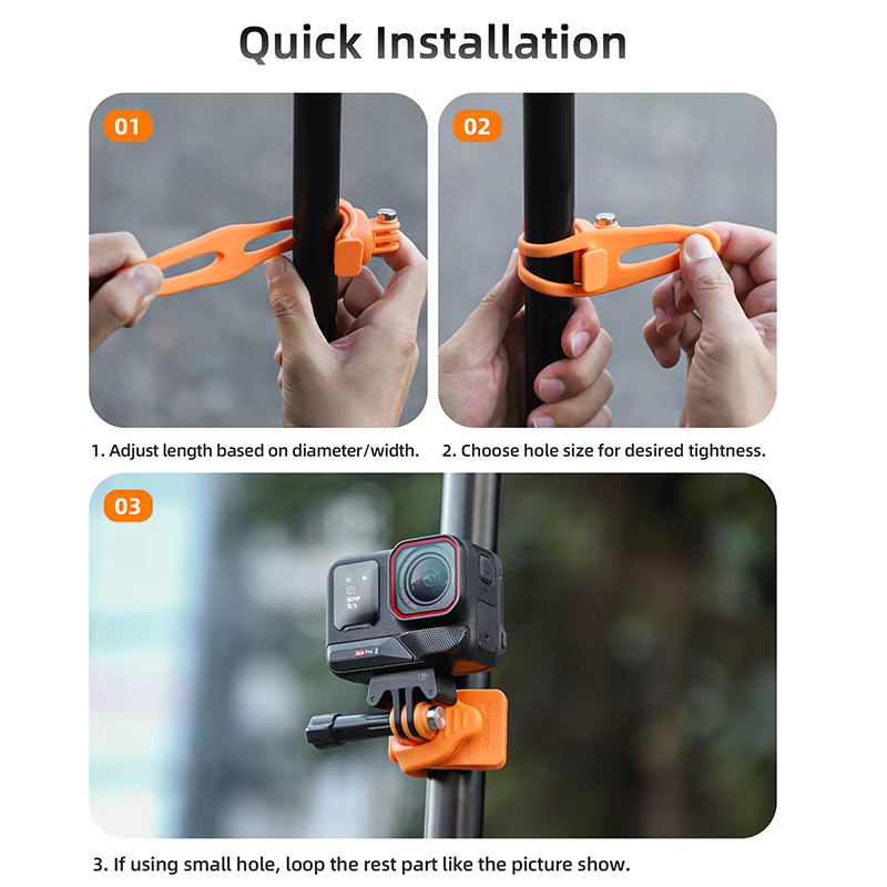 Universelle flexible Riemenhalterung in Orange für DJI Pocket 3, Action 5 Pro, Insta360 Ace Pro 2 und GoPro 13 Action-Kameras - Bild 2