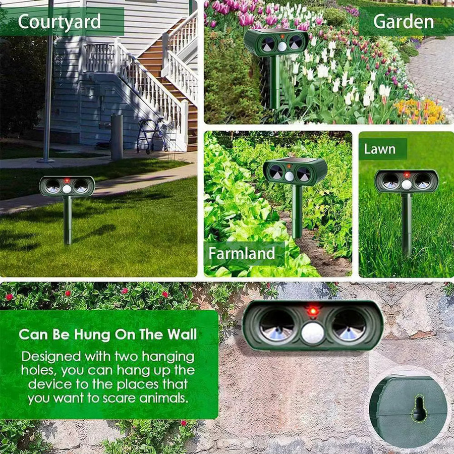KITPIPI Solar Ultraschall-Tierabwehr mit LED-Licht und Alarm für Garten und Outdoor, Farbe: Grün - Bild 5