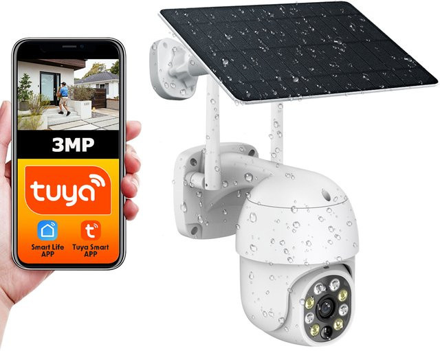 REHENT Solar WiFi Überwachungskamera mit 3MP Auflösung, PTZ Outdoor Kamera mit Nachtsicht, Motion Tracking und PIR-Bewegungserkennung via Tuya SmartLife App, Farbe: Weiß - Bild 1