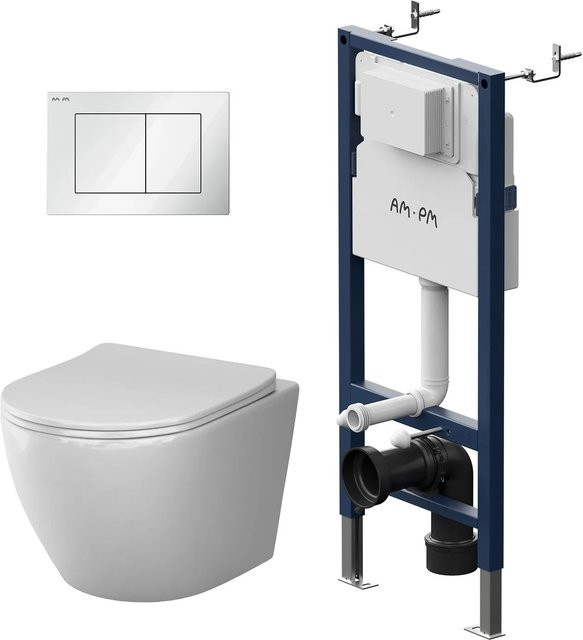 AM.PM Wand-WC Set mit Vorwandelement, Spülkasten und Drückerplatte, weiß, Rimless-Technologie - Bild 1