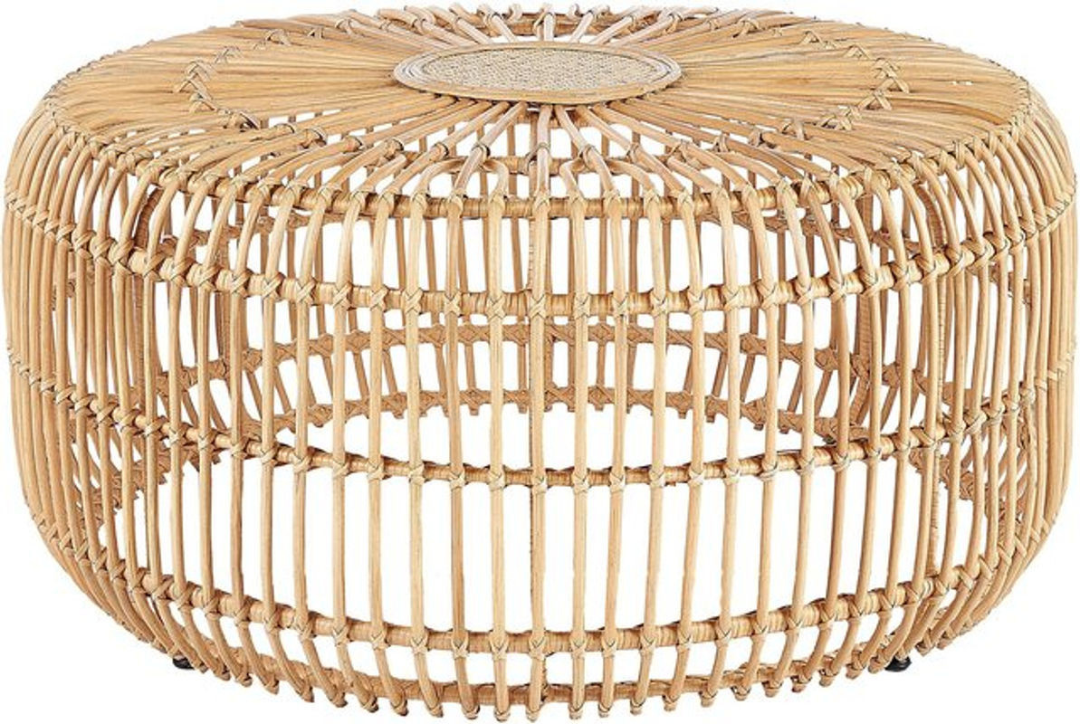 BELIANI Beistelltisch aus Rattan und Metall in Beige, Rund, Durchmesser: 85 cm, Boho Design für Outdoor und Indoor - Bild 1