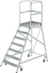Günzburger Munk Podestleiter aus Aluminium mit 7 Stufen, Silber, Plattform B: 60 cm, T: 80 cm, max. Arbeitshöhe: 3,7 m - Bild 1