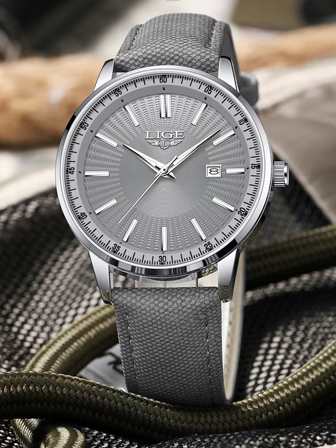 LIGE Armbanduhr, Chronograph, Quarz, Leder, Herren, orange - Bild 6