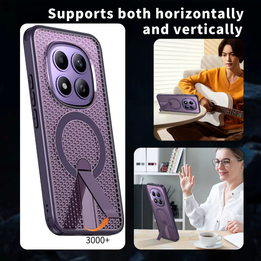 Stoßfeste Mesh Handyhülle mit magnetischer Autohalterung und Wärmeableitung für Xiaomi Redmi Note 15 Pro Plus 4G 5G sowie K90 Pro Max in Transparent oder Lila - Bild 4