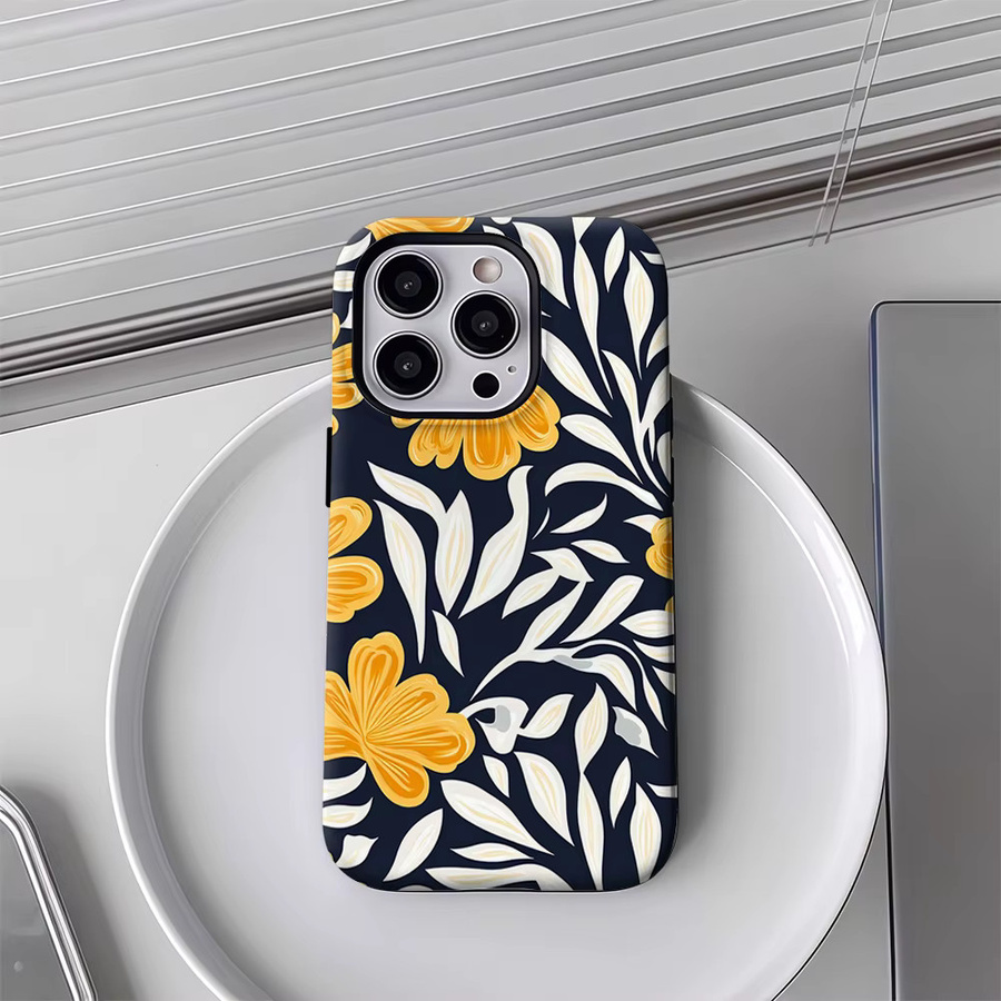 Handyhülle mit gelb-weißem Blumenmuster für Apple iPhone 11 bis iPhone 17 Pro Max Plus mit doppelschichtiger Rückseite - Bild 4