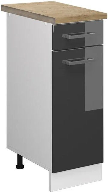 Vicco Küchenunterschrank R-Line in Anthrazit Hochglanz und Weiß mit Eiche-Optik, B: 30 cm, H: 81,6 cm, T: 60 cm - Bild 1