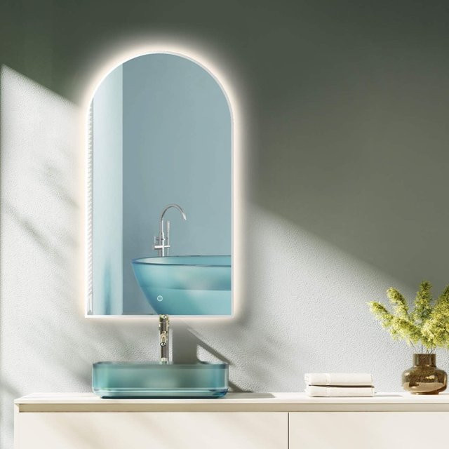 HOKO LED Badezimmerspiegel Bogenspiegel mit Metallrahmen in Schwarz, B: 60 cm, H: 100 cm, mit Touchschalter und 3 Farbtemperaturen zur Wandmontage - Bild 1