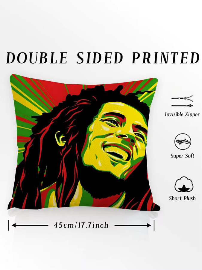 B-Bob M-Marley Singer Kissenbezug mit Grafikmuster in Schwarz und Multicolour, 30 x 30 cm - Bild 5