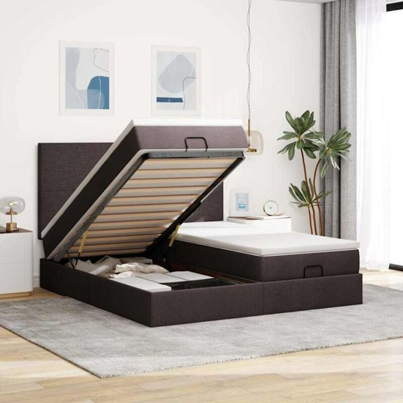 vidaxl Ottoman Polsterbett mit Matratzen und LED in Braun, B/T/H: 180 x 200 x 128 cm - Bild 1