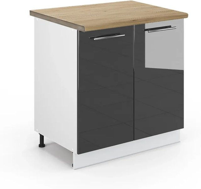 Vicco Spülenunterschrank Fame-Line in Anthrazit Hochglanz und Weiß mit Regal in Eiche, B/T/H: 80 x 60 x 82 cm - Bild 1