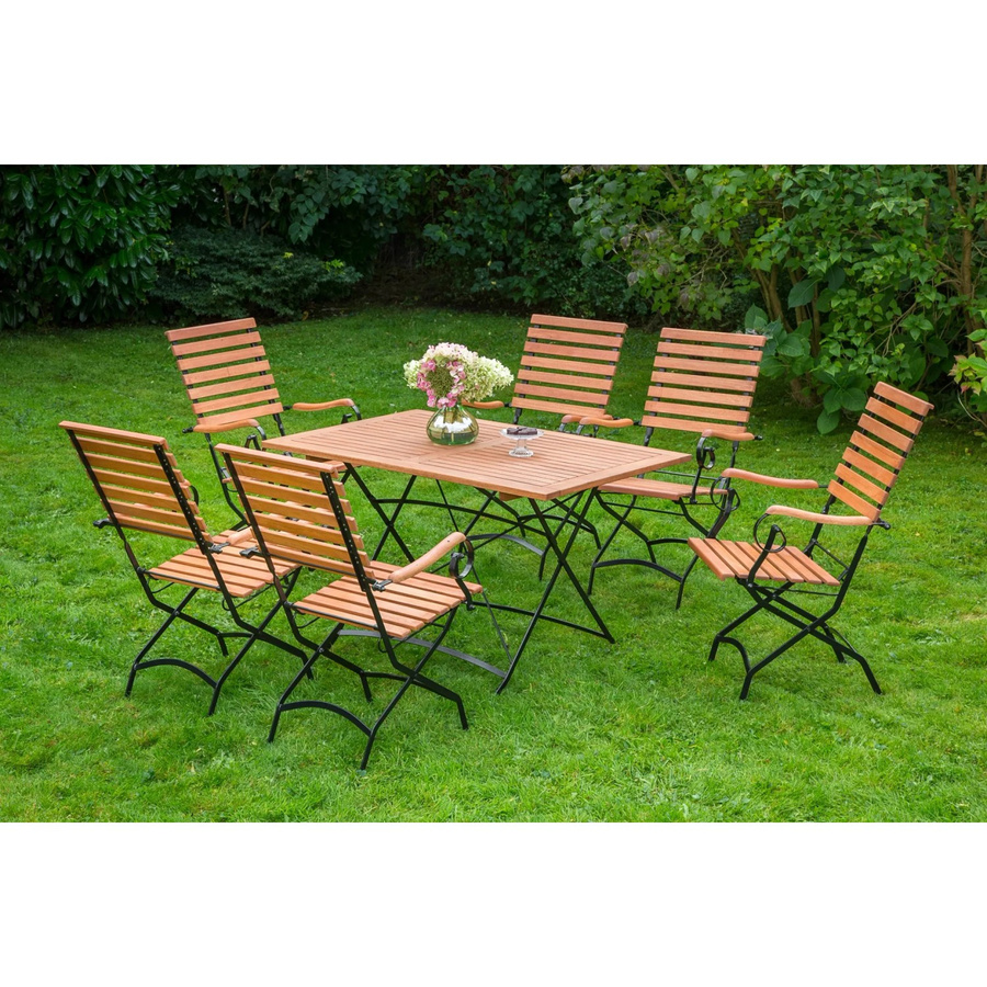Merxx Gartenmöbelset Schlossgarten 7-teilig aus geöltem Eukalyptusholz in Schwarz, Tisch Breite: 120 cm, Tiefe: 80 cm - Bild 2