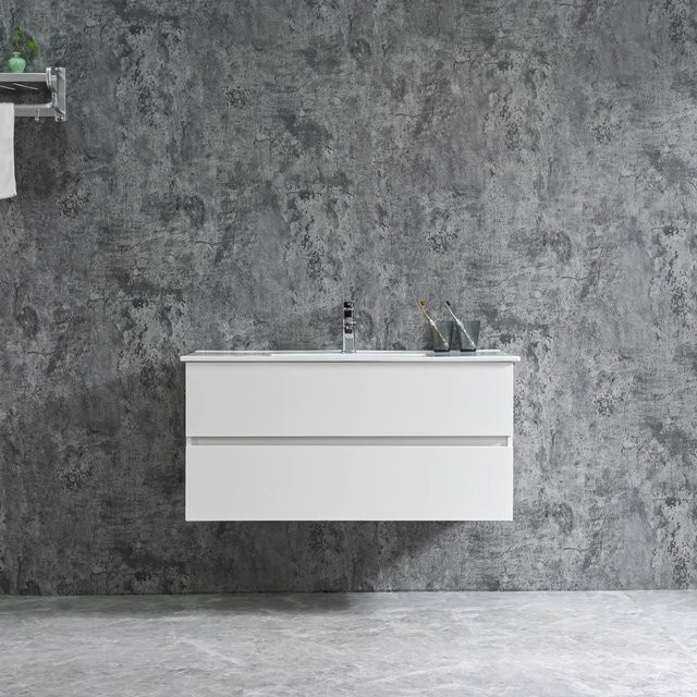 Sanotechnik Corbo Einzelwaschtisch in Weiß mit Softclose und Keramikwaschbecken, Breite: 100 cm - Bild 1