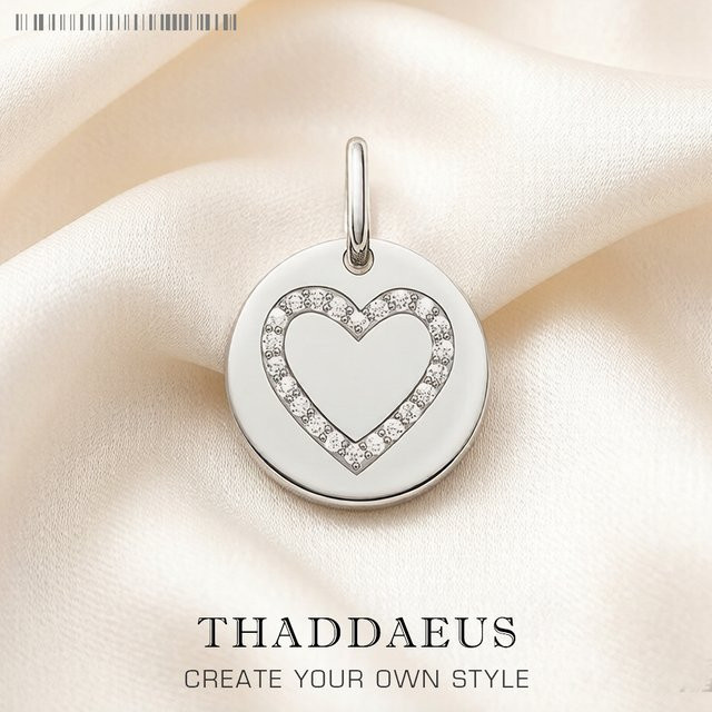Thaddaeus Anhänger Herz Runde Scheibe, 925 Silber, Zirkonia, Damen - Bild 1