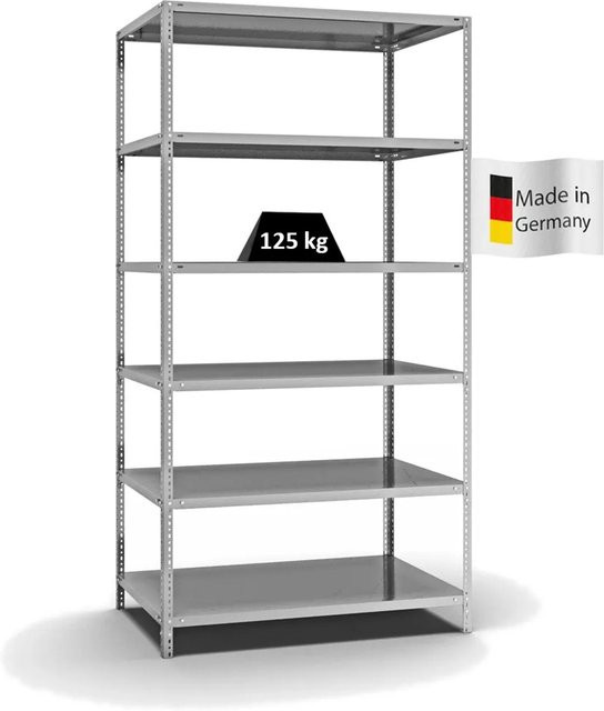 PROREGAL Fachbodenregal Light-Duty Schraubsystem, verzinkt, Farbe: Silber, H x B x T: 250 x 130 x 80 cm, 6 Ebenen, beidseitig nutzbar - Bild 1