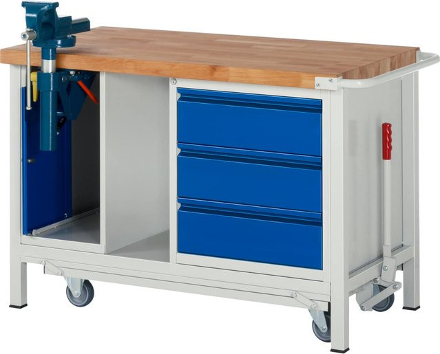 Rau Werkbank Modell 8183 mit absenkbarem Fahrgestell in Blau und Multicolour aus Stahl und Holz - Bild 1