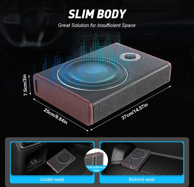 Ultra Slim Compact Active Subwoofer System 8 Zoll 600 W Underseat Car Audio Bass Box in Schwarz - Bild 1