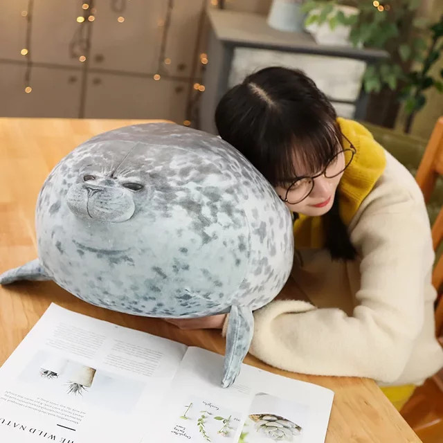 YUZHINUO Angry Blob Seal Kissen, Seelöwe Puppe, Plüsch Stofftier, Grau - Bild 1