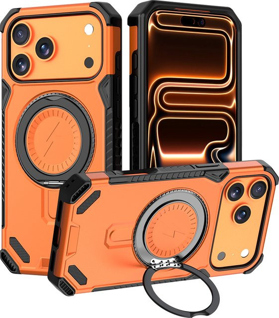 WSSHE Schutzhülle für iPhone 17 16 Pro Max mit farbigem Ringhalter und magnetischer Halterung in Orange - Bild 1