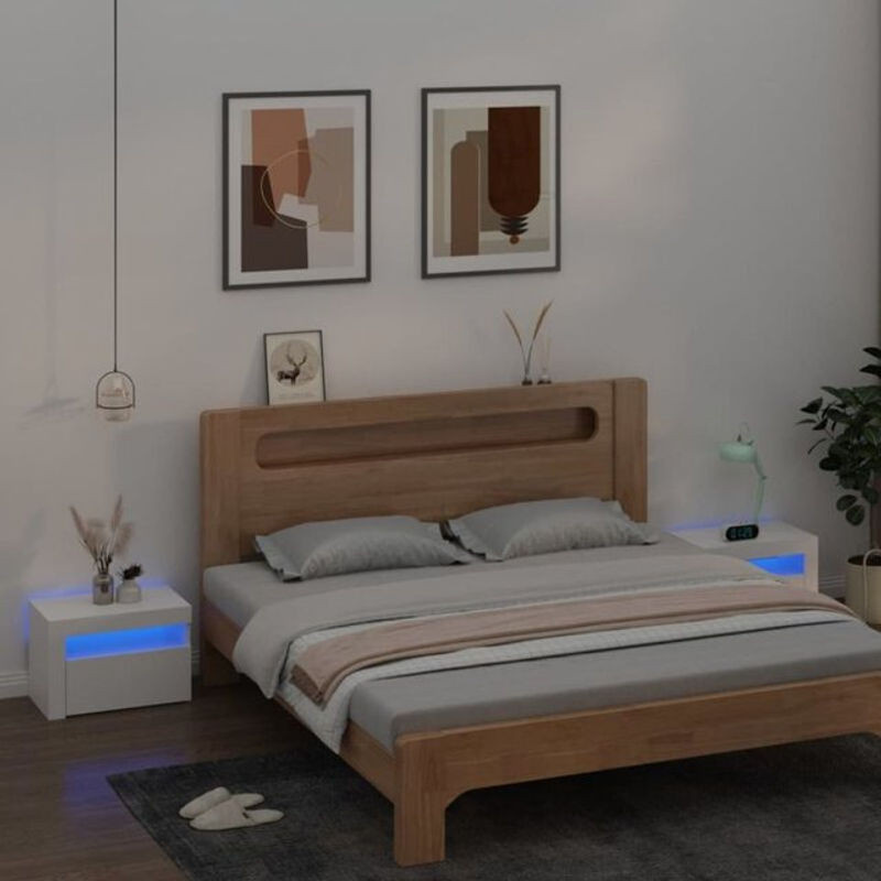 Set aus 2 modernen Nachttischen mit LED-Beleuchtung von vidaXL in Weiß, B/T/H: 60 x 35 x 40 cm - Bild 1