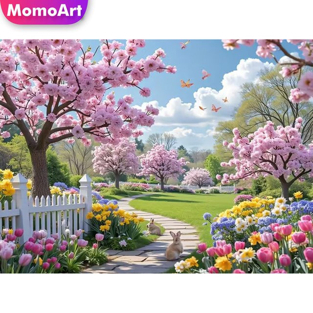 Momoart DIY Diamantmalerei Baum-Landschaft mit Blumen-Mosaik für Erwachsene in Multicolour, B/H: 40 x 30 cm - Bild 1