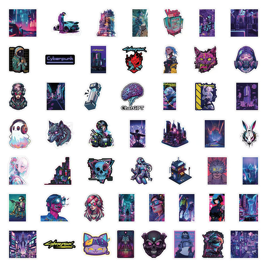 50 oder 100 Stück Cyberpunk Cartoon Doodle Aufkleber für Laptop, Handyhülle und Notebook in Multicolour - Bild 2
