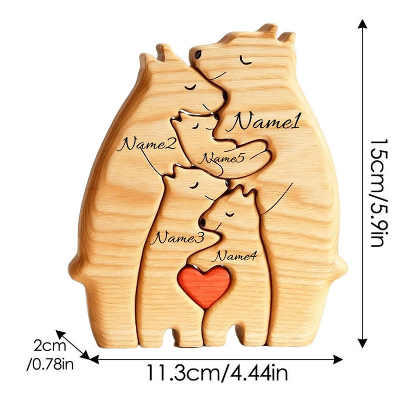 Personalisierbares Holzpuzzle mit Elefanten-Familie und Familiennamen in Braun und Beige von BC-Warm Home - Bild 2
