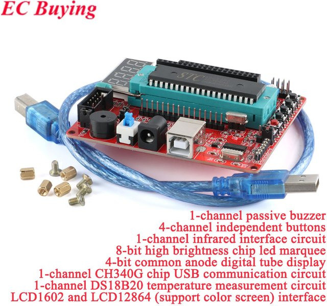 EC Buying Lernentwicklungsboard für 51 MCU mit USB-C Anschluss und Smart Car Unterstützung in Rot und Lila - Bild 1