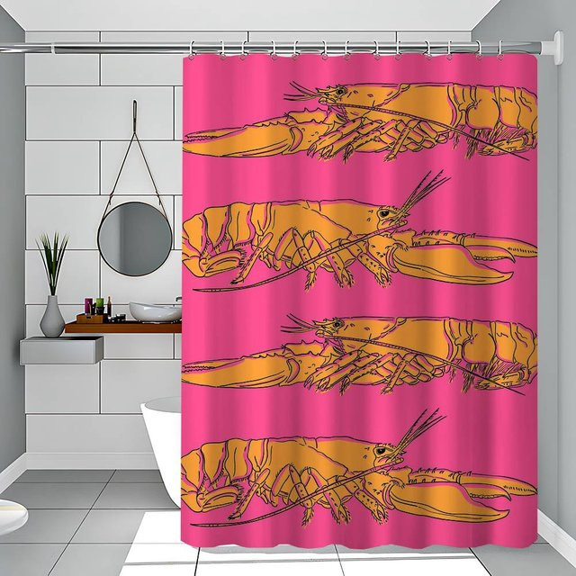 Retro Duschvorhang mit Fisch-Motiv in Blau, Rot und Pink, B/H: 90 x 180 cm - Bild 1