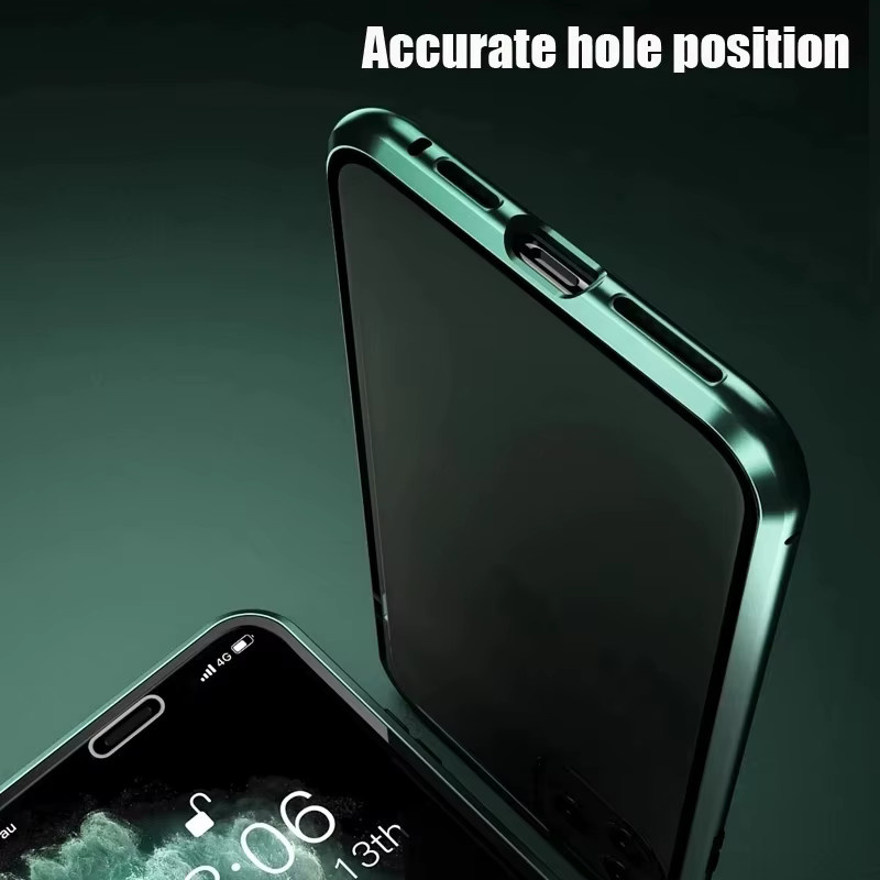 Magnetische Metall-Handyhülle mit 360 Grad Vollschutz und doppelseitiger Glasabdeckung für Apple iPhone in Grün - Bild 4