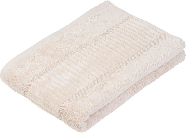 GÖZZE Bio Badetuch aus Baumwolle in Beige mit Bordüre und Aufhängeschlaufe, Breite: 100 cm, Länge: 150 cm - Bild 1