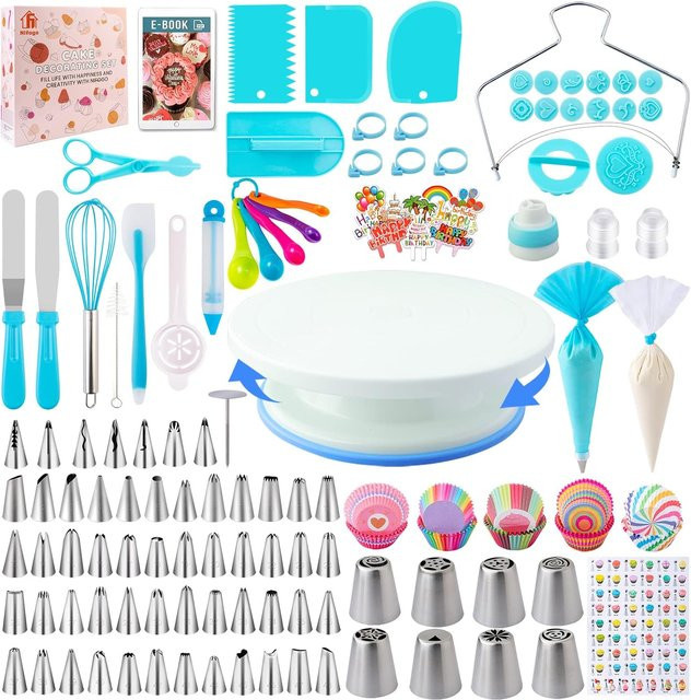 FEB.WIND Kuchendekorationszubehör-Set mit Kuchen-Drehteller, Spritzbeutel und Spritztippen für Gebäck und Anfänger - Bild 1