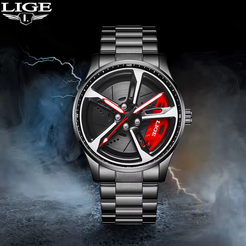LIGE Armbanduhr Quarz, Edelstahl, Schwarz, Bicolor, Herren - Bild 2