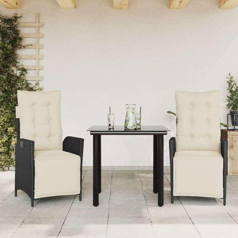 3-teilige Garten-Essgruppe aus Poly-Rattan mit Kissen in Schwarz und Creme von vidaxl - Bild 1