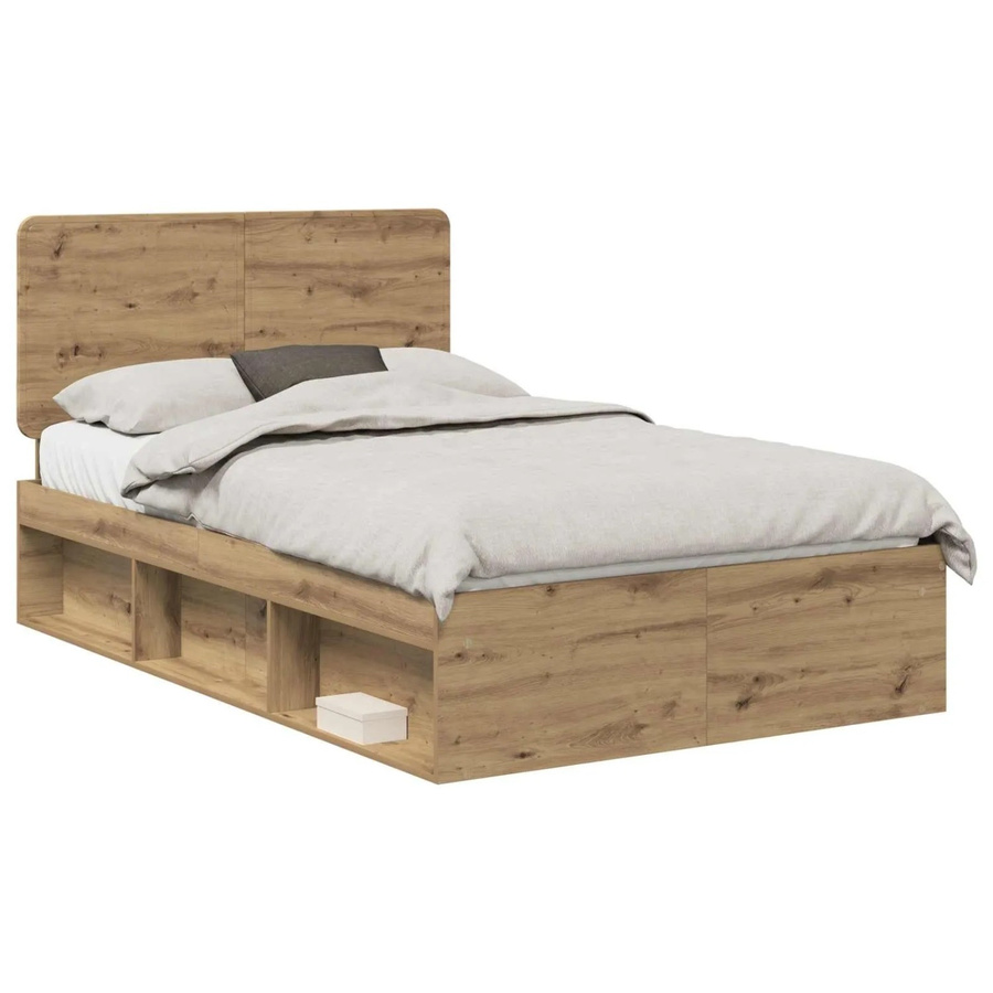 vidaXL Bettrahmen mit Kopfteil Artisan-Eiche in Braun, B/T/H: 135 x 190 x 138 cm - Bild 2