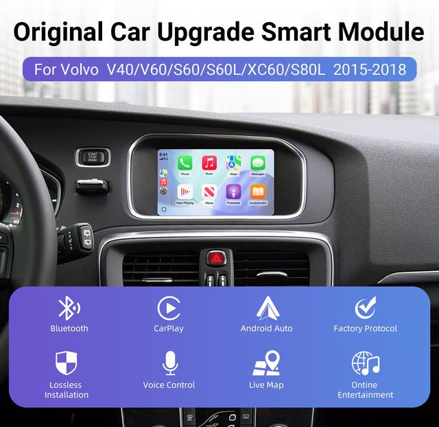 LEXXSON CarPlay und Android Auto Upgrade Decoderbox für Volvo V40 V60 S60 XC60 S80 (2015–2018), Multimedia-Schnittstelle, Schwarz - Bild 1