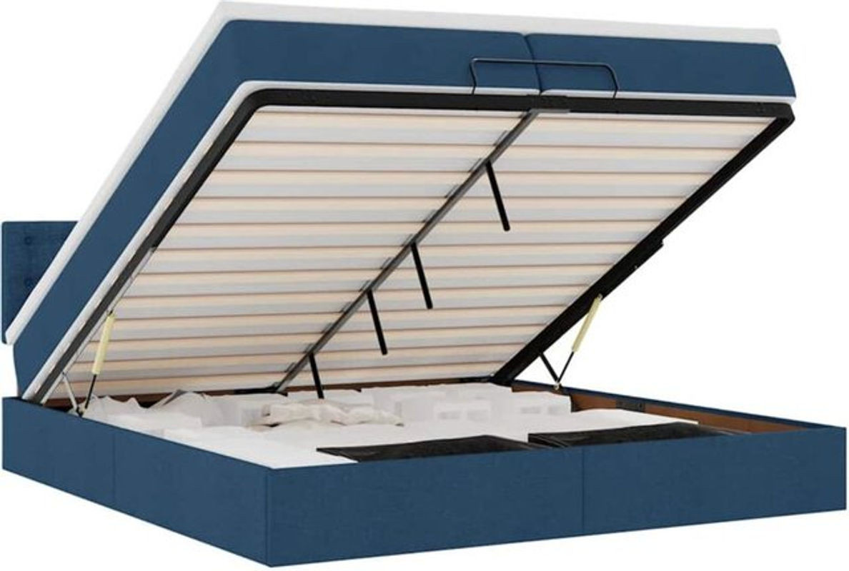 vidaxl Ottoman Polsterbett mit Matratze in Blau aus Stoff, Modernes Polsterbett B/T: 200 x 200 cm - Bild 1