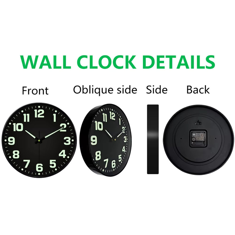 Leuchtende Wanduhr mit Digitalanzeige von p.chuang in Schwarz, 8 Zoll, geräuschloses Quarzwerk für Schlafzimmer und Wohnzimmer - Bild 3