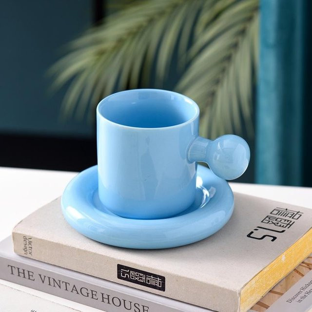 Yiran Furniture Macaron Nordic INS Keramiktasse mit Untertasse, Blau, 250,5 ml - Bild 1