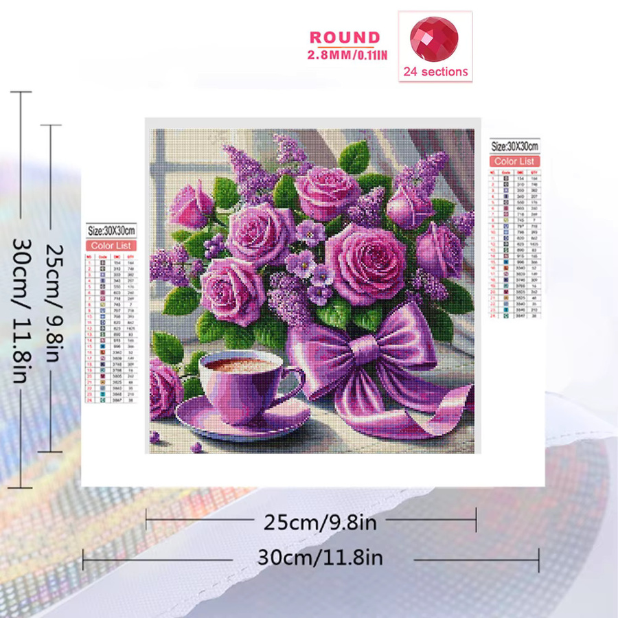 Evershine Diamant-Stickerei Rosen-Bastelset in Violett mit quadratischen Strasssteinen, DIY-Mosaik-Gemälde B/H: 20 x 20 cm - Bild 2