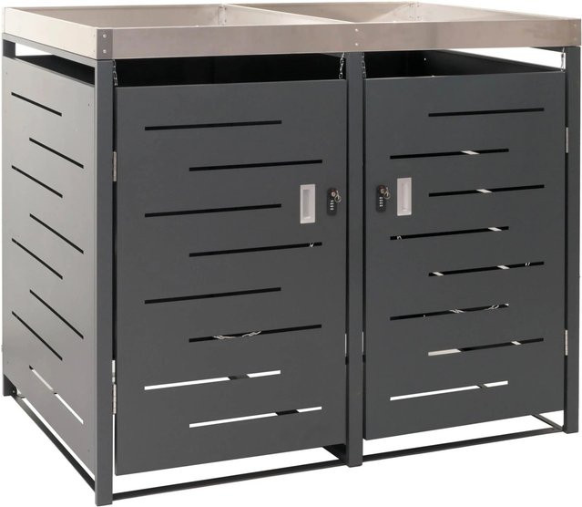 MCW Mülltonnenverkleidung XL Mülltonnenbox und Pflanzkasten aus Edelstahl-Metall in Anthrazit, B/T/H: 125 x 140 x 102 cm - Bild 1