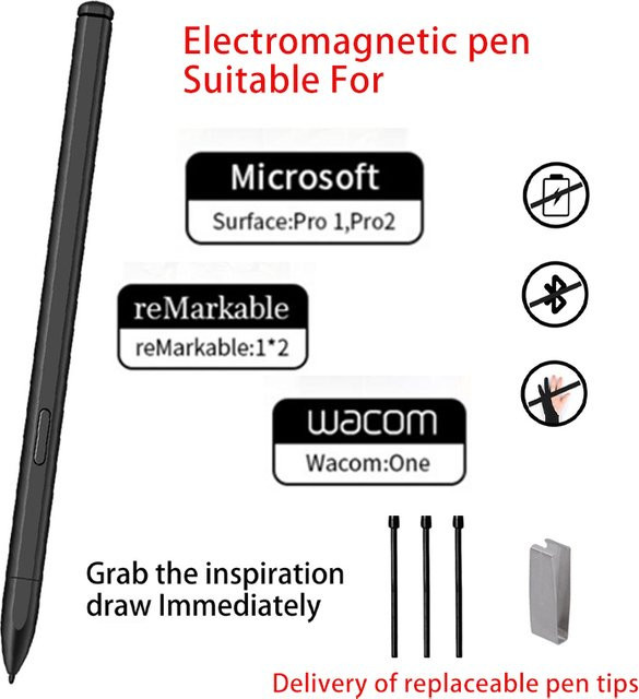 Elektromagnetischer Stift für Microsoft Surface Pro 1 und 2, ReMarkable 1 und 2, Wacom OME sowie Samsung Galaxy Tab S Line, Schwarz, ohne Bluetooth - Bild 1