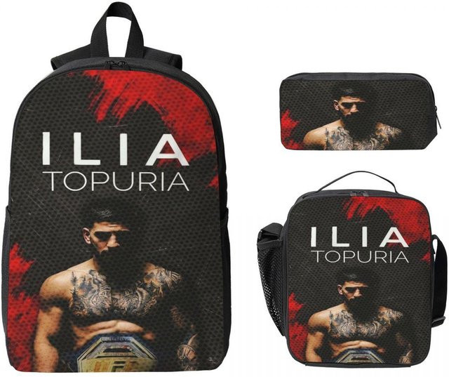 Ilia Topuria Ringer Schultaschen Set für Kinder mit Rucksack, Federmäppchen und Brotdose in Schwarz von Fancy Style Studio - Bild 1