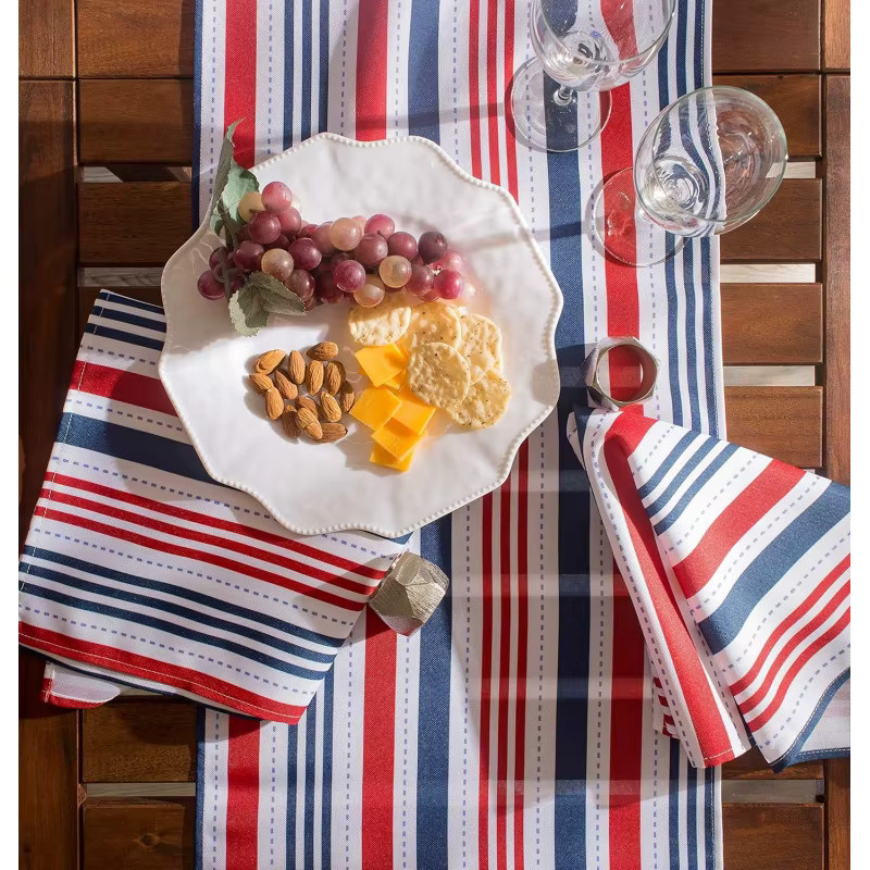 VIKAMA Tischläufer aus Leinen mit rot-weiß-blauen Kontraststreifen, Tischdekoration für den Unabhängigkeitstag, B/H: 90 x 33 cm - Bild 2
