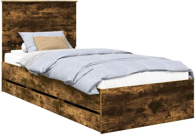 vidaXL Bettrahmen aus Ingenieursholz in Farbe Raucheiche/Braun, B/T/H: 100 x 200 x 30,61 cm - Bild 1