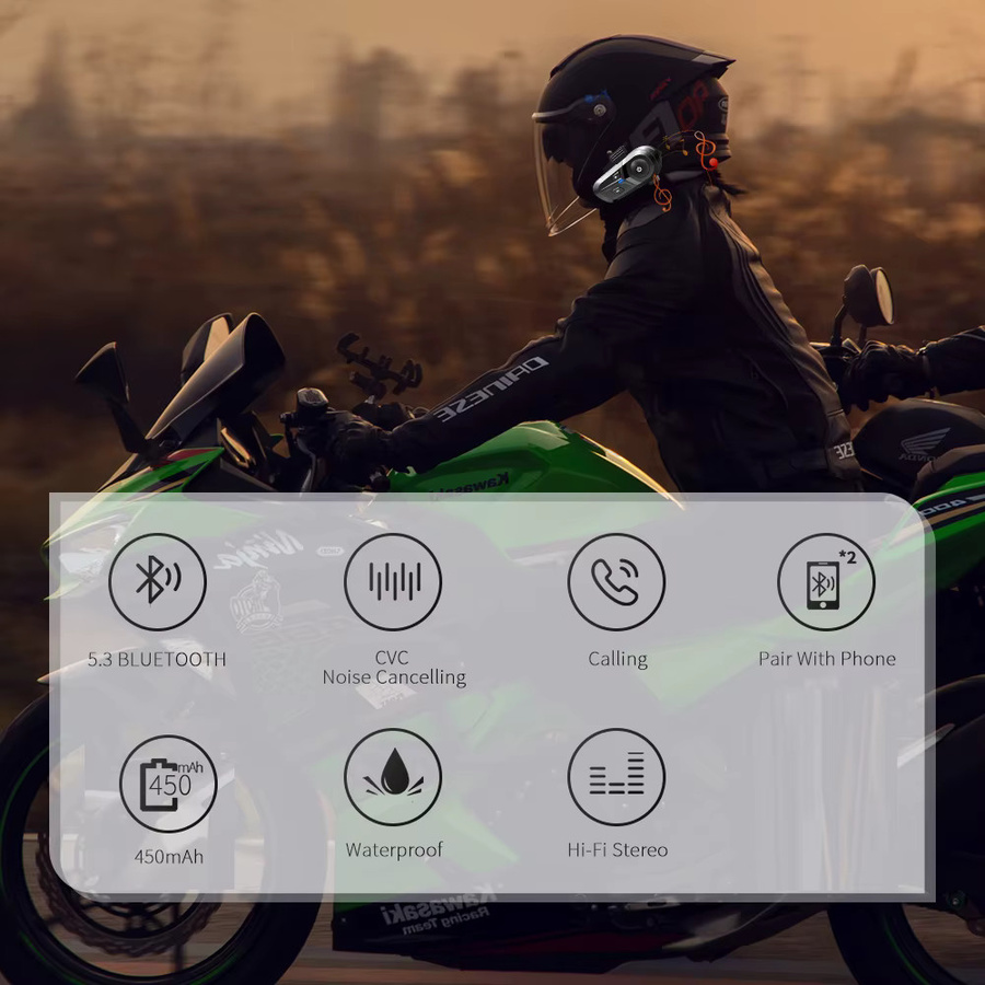 XINOWY L1 Motorradhelm Bluetooth Headset in Schwarz mit CVC Noise Control, BT5.3 und IPX6 wasserdicht und staubdicht - Bild 6