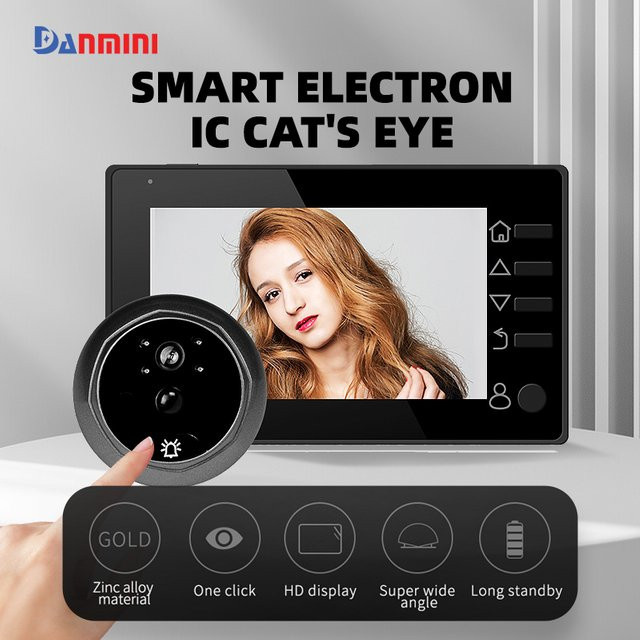 DANMINI Video-Türklingel mit 4,3-Zoll-HD-Display, 1 Megapixel Kamera, PIR-Bewegungserkennung und Nachtsicht in Schwarz - Bild 1